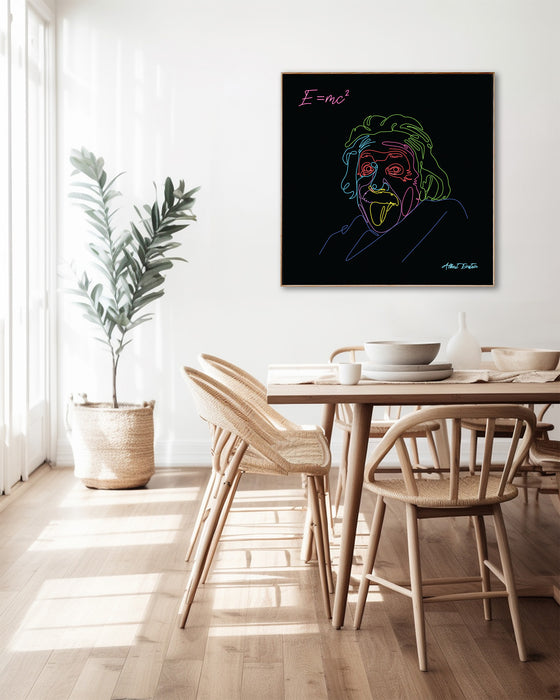 Albert Einstein - Tongue Out - Neon Line Canvas Art