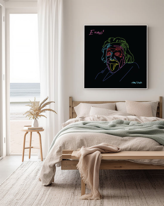 Albert Einstein - Tongue Out - Neon Line Canvas Art