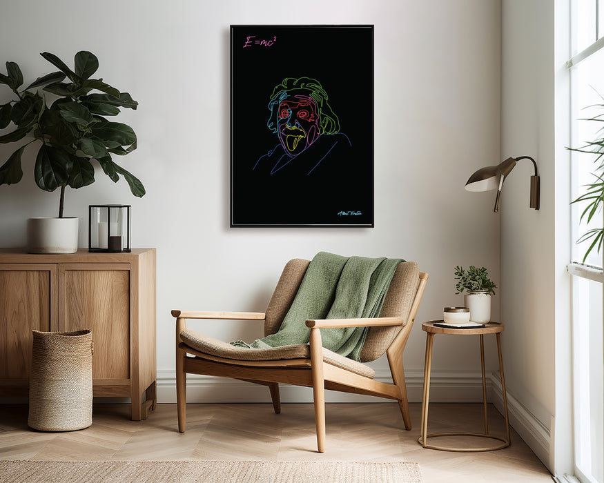 Albert Einstein - Tongue Out - Neon Line Canvas Art