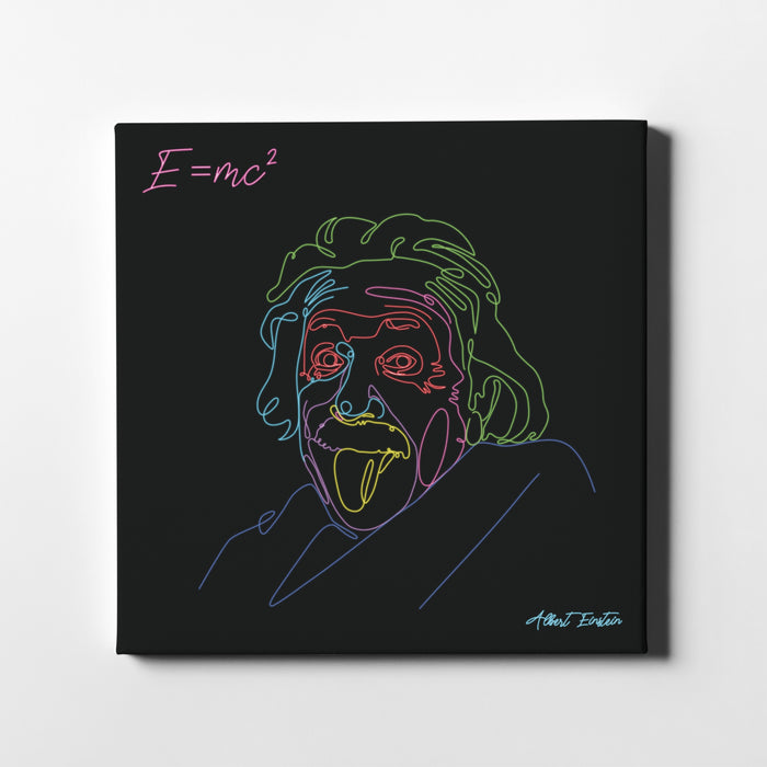 Albert Einstein - Tongue Out - Neon Line Canvas Art