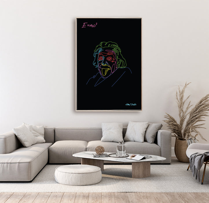 Albert Einstein - Tongue Out - Neon Line Canvas Art