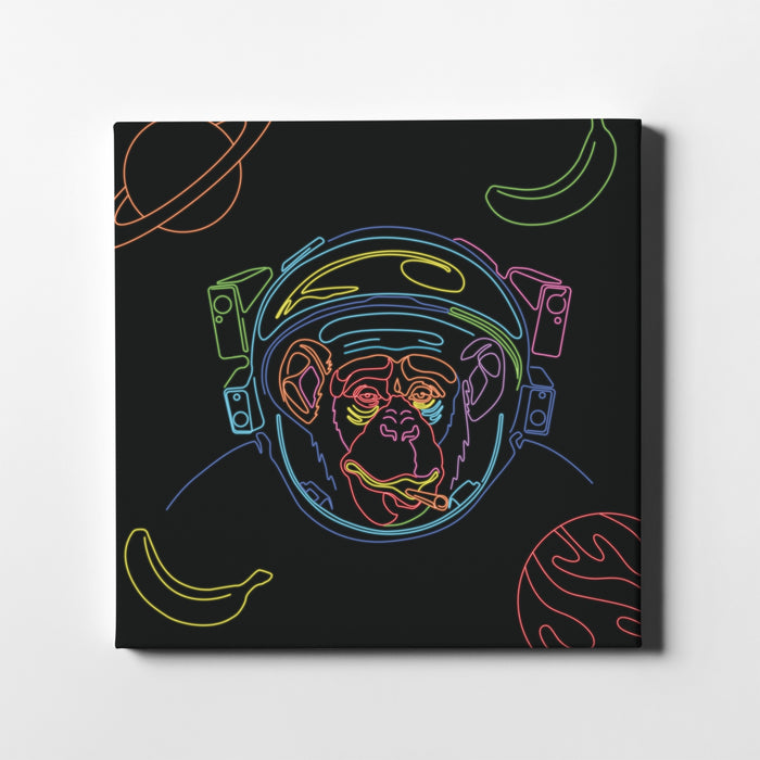 Astronaut Monkey - Neon Line Art - Canvas Print