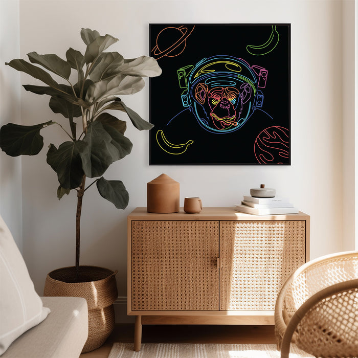 Astronaut Monkey - Neon Line Art - Canvas Print