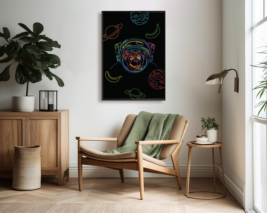 Astronaut Monkey - Neon Line Art - Canvas Print