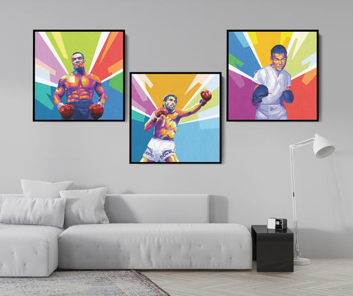 Modern 3-pieces art canvases of Mike Tyson, Roberto Duran, Sugar Ray Robinson