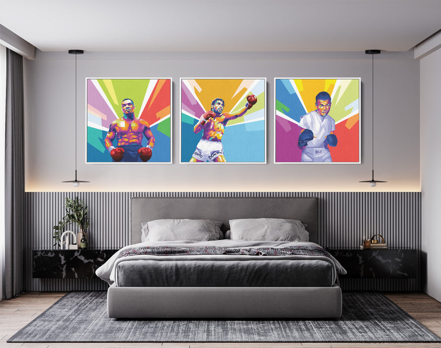 Famous Boxers Set - Mike Tyson, Roberto Duran, Sugar Ray Robinson - 3-Pieces Canvas Print for Gallery Wall