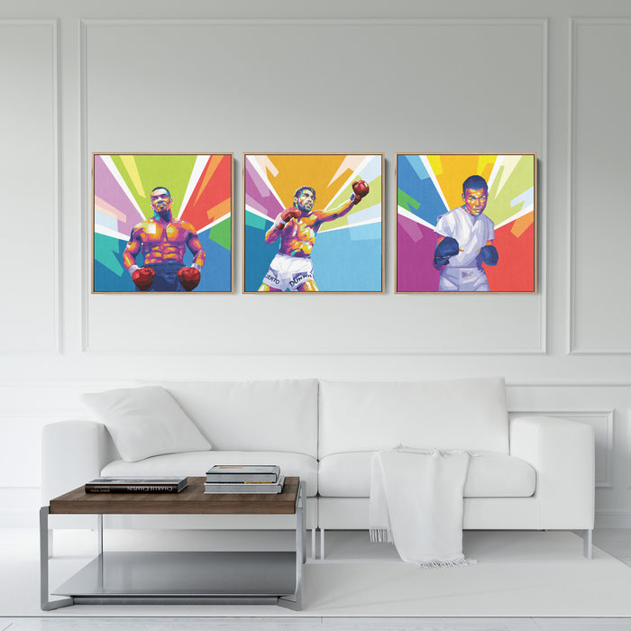 Famous Boxers Set - Mike Tyson, Roberto Duran, Sugar Ray Robinson - 3-Pieces Canvas Print for Gallery Wall