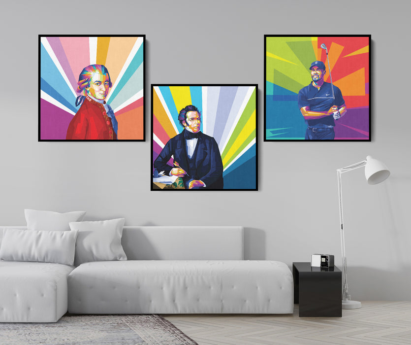 Famous Composers Set - Wolfgang Amadeus Mozart, Ludwig Van Beethoven, Franz Schubert - 3-Pieces Canvas Print for Gallery Wall