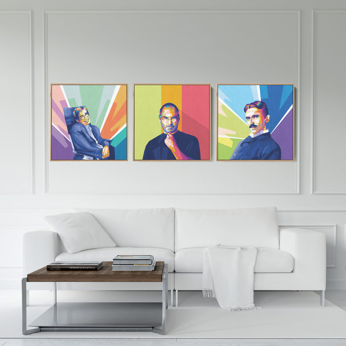 Famous Inventors Sets - Steve Jobs, Nikola Tesla, Stephen Hawking - 3-Pieces Canvas Print for Gallery Wall