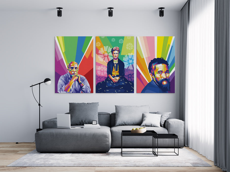 Famous Painters Set -  Pablo Picasso, Frida Kahlo, Michelangelo - 3-Pieces Canvas Print for Gallery Wall