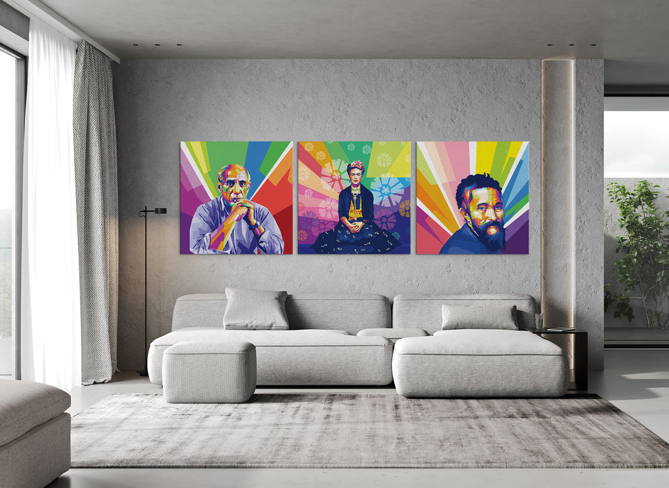 Famous Painters Set -  Pablo Picasso, Frida Kahlo, Michelangelo - 3-Pieces Canvas Print for Gallery Wall