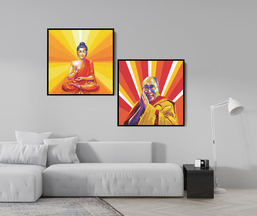 Famous Spirituals Set - Dalai Lama and Mahatma Gandhi - 2-Pieces Canvas Print for Gallery Wall