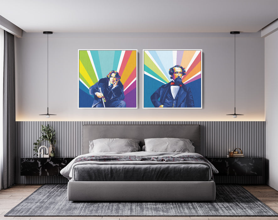 Famous Writers Set - Oscar Wilde, Charles Dickens - 2-Pieces Canvas Print for Gallery Wall