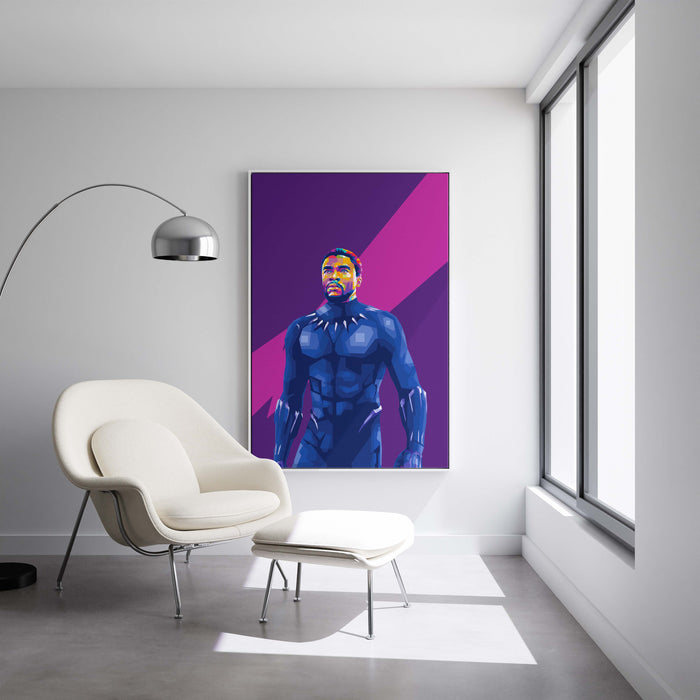 Modern pop art poster of Chad Boseman, Black Panther.