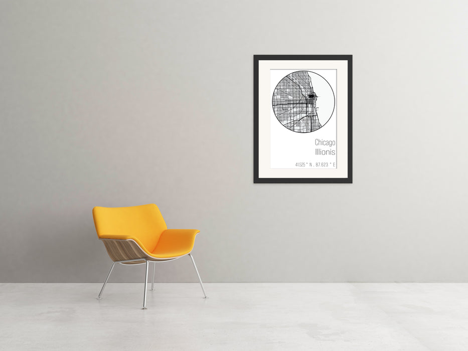 Chicago Minimalist Black & White Map Poster - Canvas Art