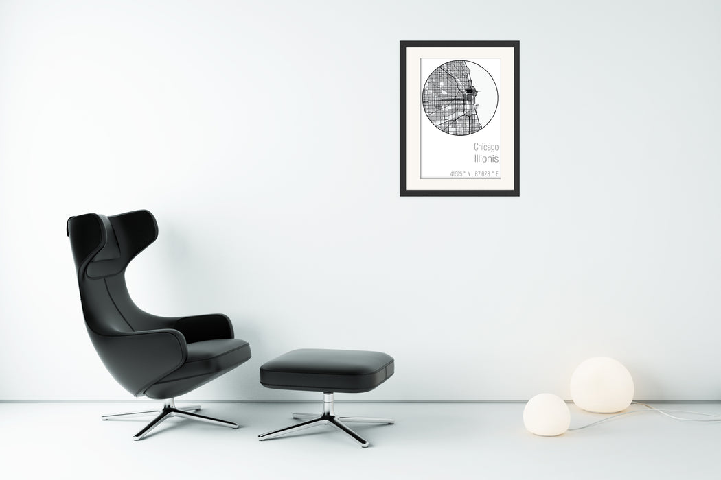 Chicago Minimalist Black & White Map Poster - Canvas Art