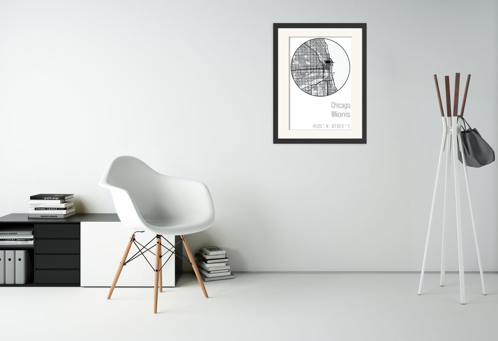 Chicago Minimalist Black & White Map Poster - Canvas Art