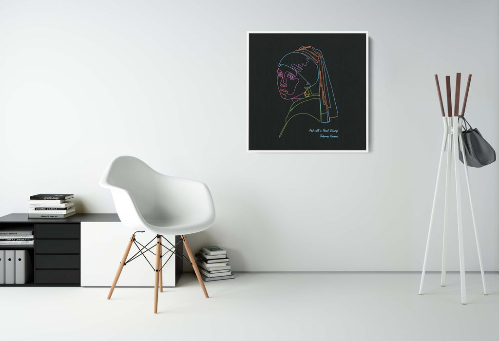 Girl with a Pearl Earring - Neon Line Art