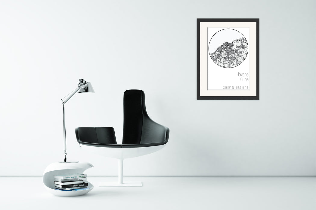 Havana Minimalist Black & White Map Poster