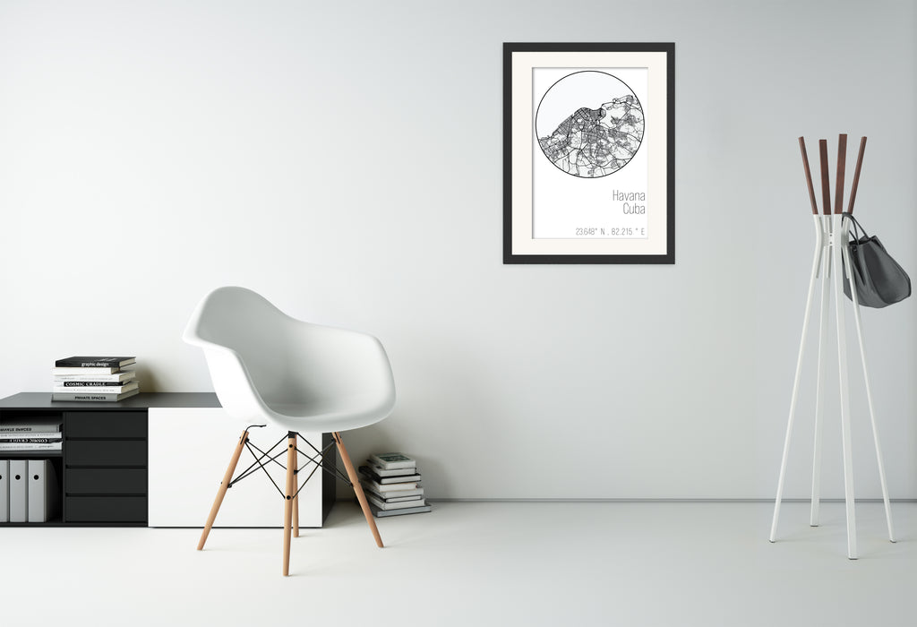 Havana Minimalist Black & White Map Poster