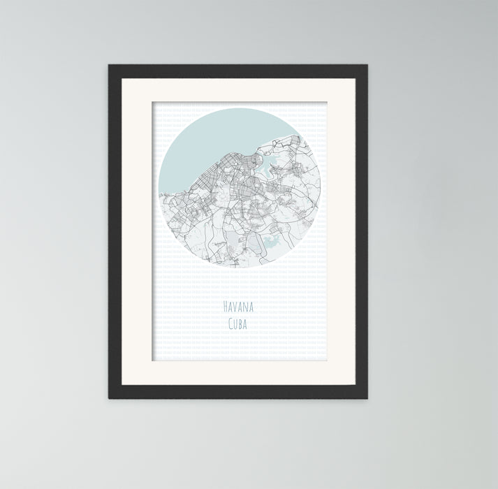 A canvas print of a minimalist map of Havana.