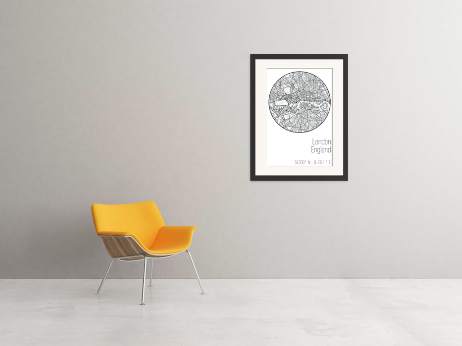 London Minimalist Black & White Map Poster