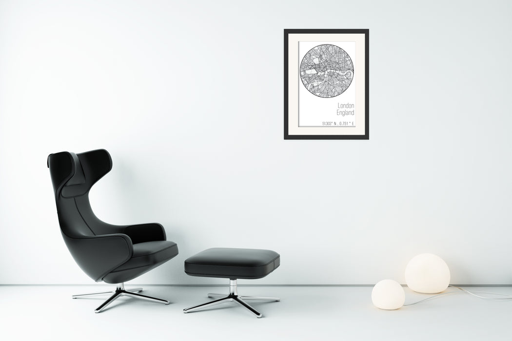 London Minimalist Black & White Map Poster