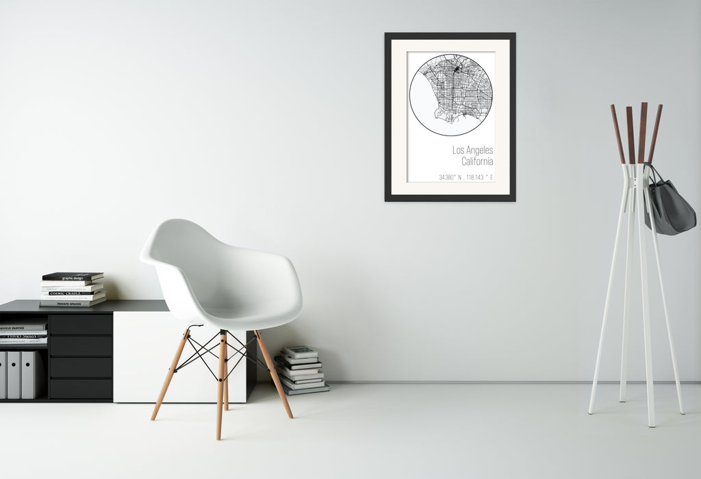 A canvas print of Los Angeles minimalist black & white map.