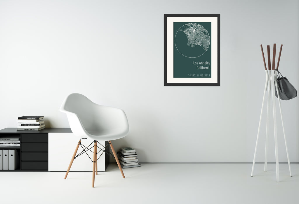 A canvas print of minimalist green map of Los Angeles.