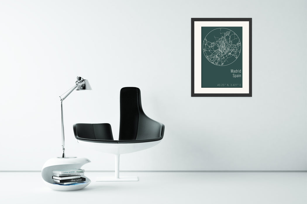 Minimalist Green Map Poster of Madrid - Canvas Art