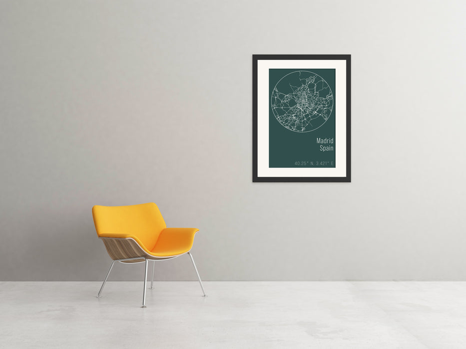 Minimalist Green Map Poster of Madrid - Canvas Art