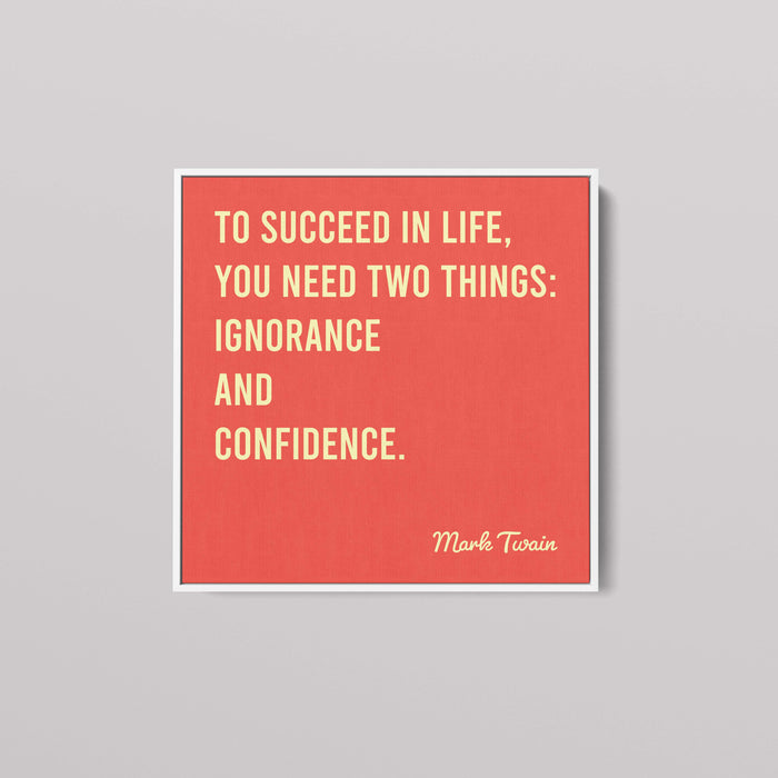 Red canvas print of Mark Twain quote.