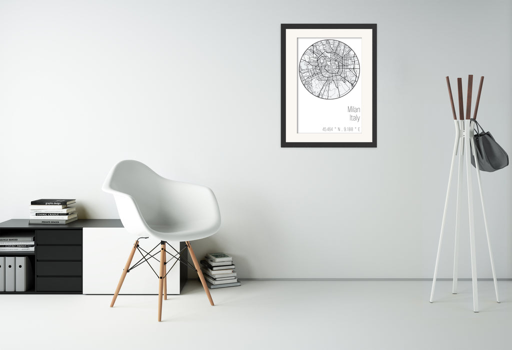 Milan Minimalist Black & White Map Poster - Canvas Art