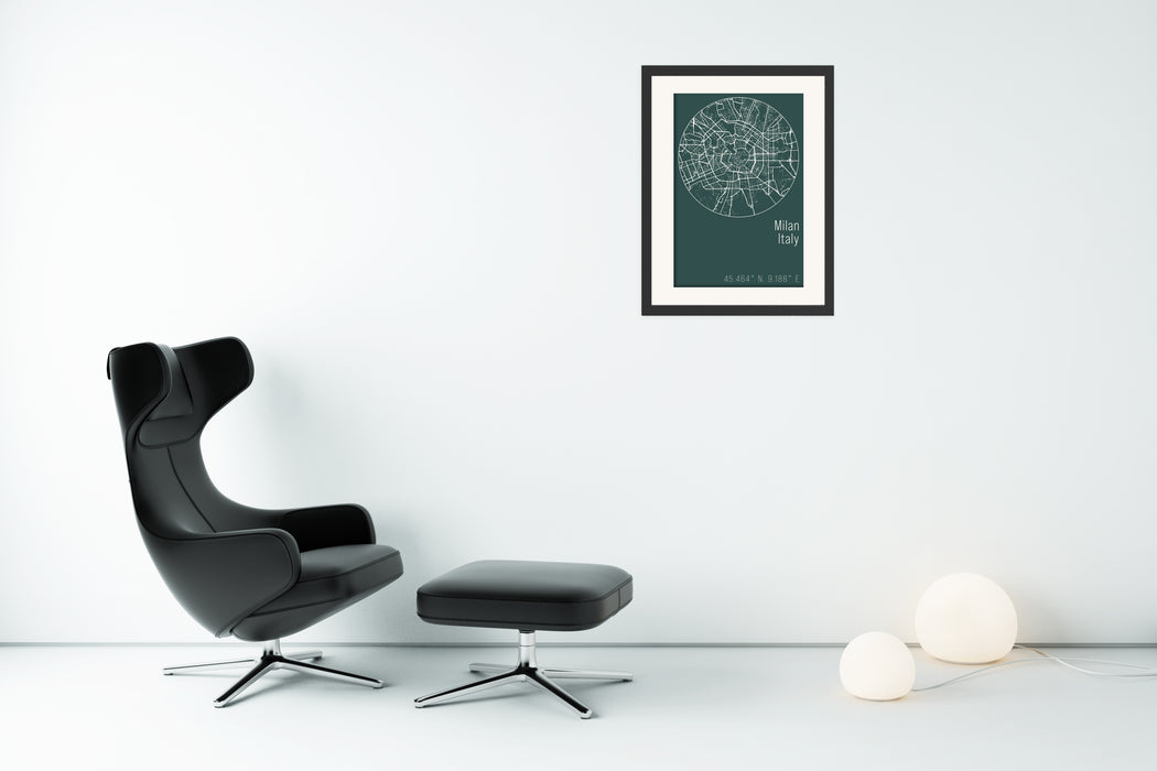 Minimalist Green Map Poster of Milan - Canvas Art