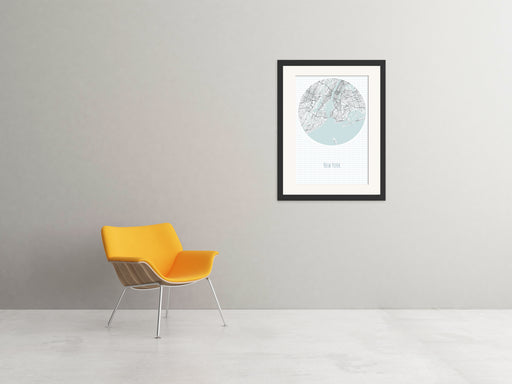 A canvas poster of a minimalist map of New York