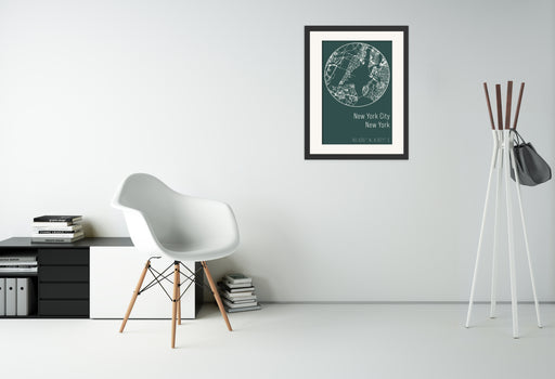 A canvas print of a minimalist green map of New York.