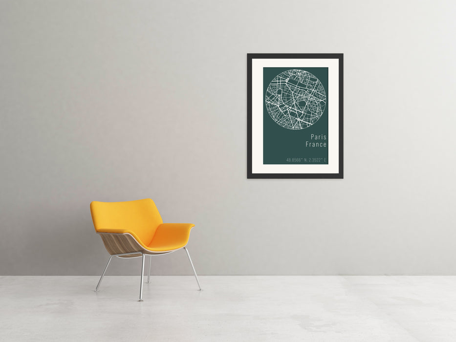 Paris City Green Minimal Map - Canvas Print