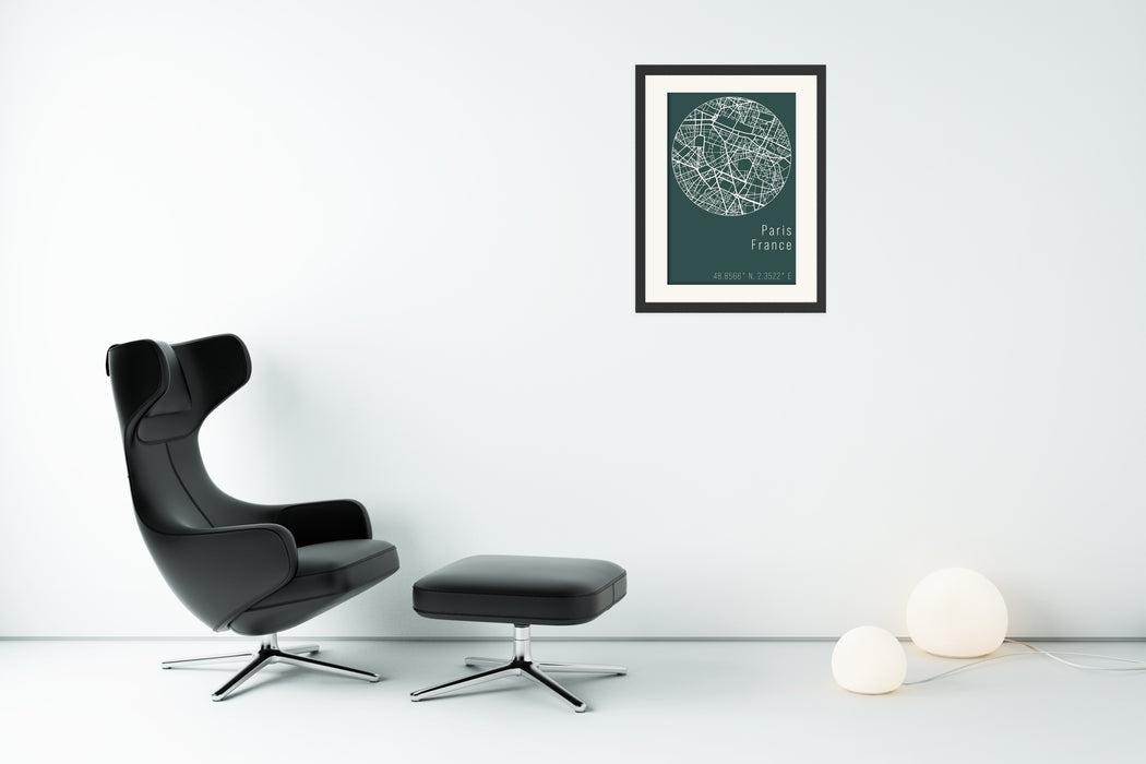 Paris City Green Minimal Map - Canvas Print