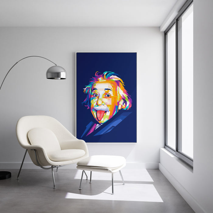 Modern pop art poster of Albert Einstein tongue out.